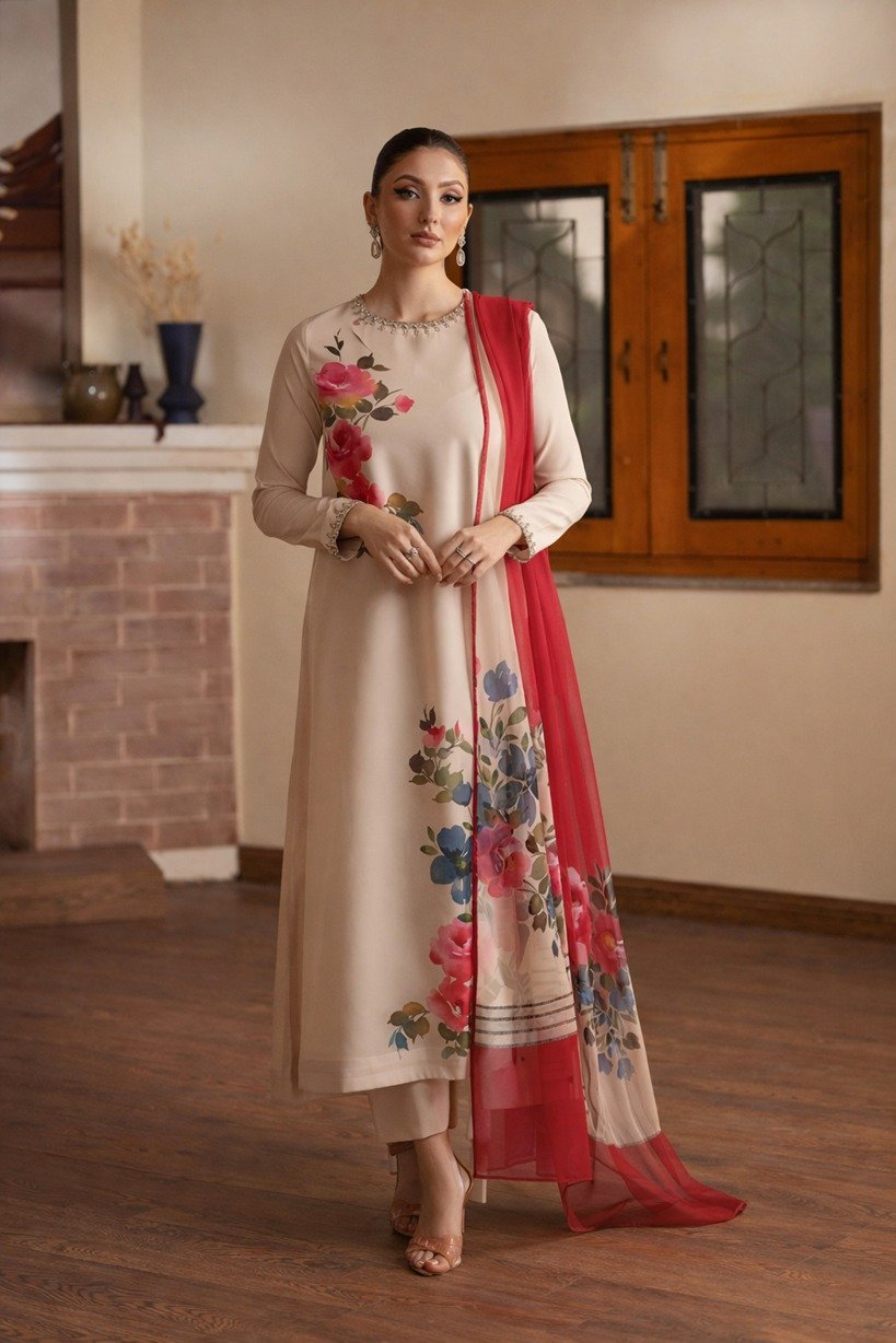 Premium Stitched 3 Piece Pakistani Suit – Elegant Ready-to-Wear Outfit