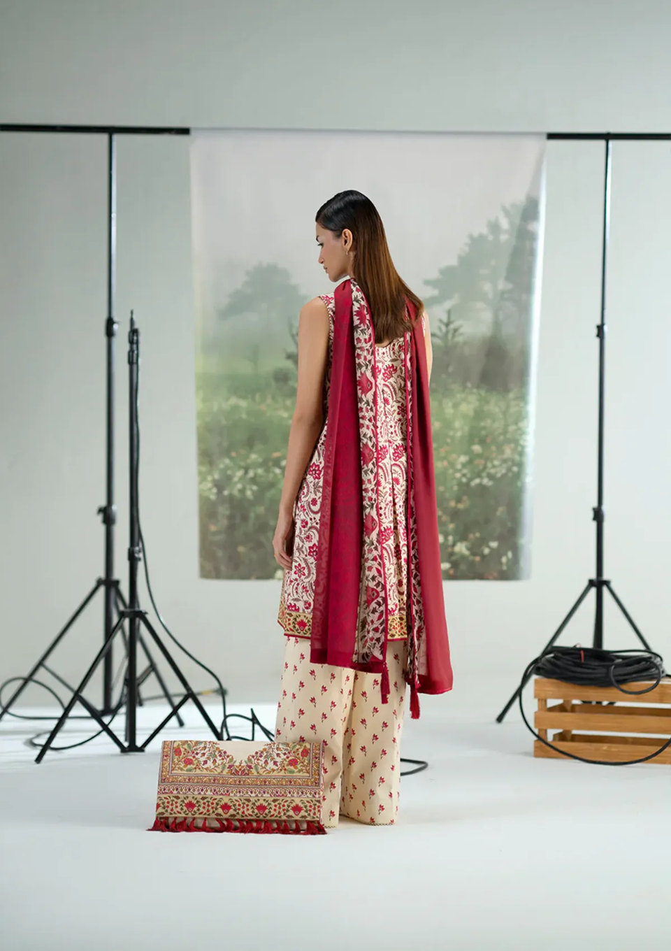 Scarlet Ivory Garden – Luxury Printed Lawn 3PC Ensemble